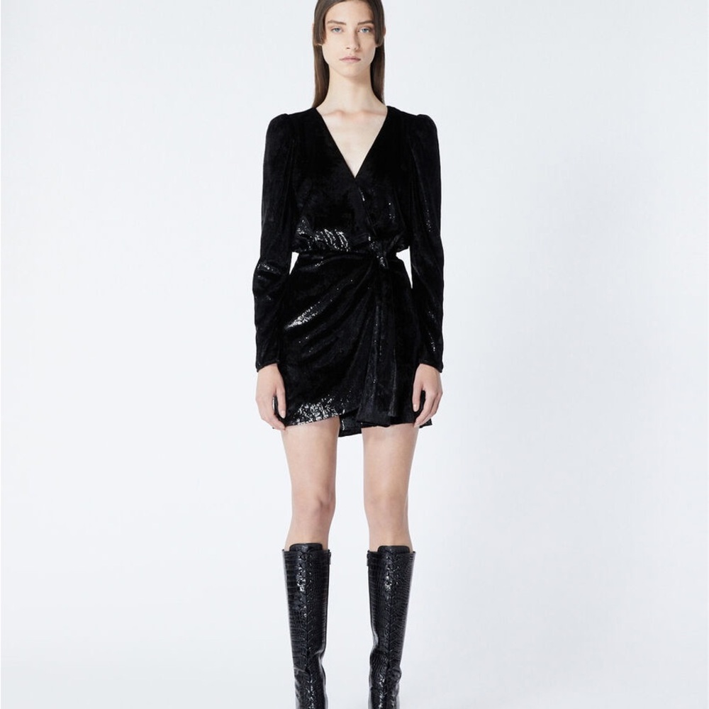 The Kooples Black Velvet Wrap Dress NWT